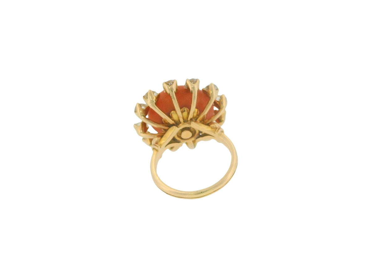 18K Yellow Gold Coral Diamond Ring