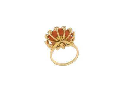 18K Yellow Gold Coral Diamond Ring