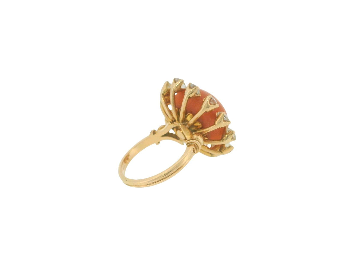 18K Yellow Gold Coral Diamond Ring