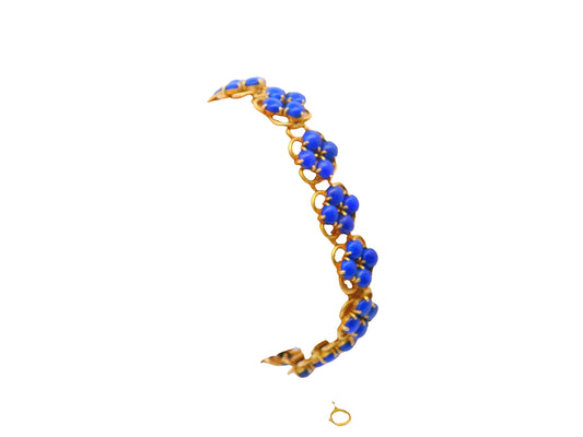 14k Yellow Gold Quatrfoil Pattern Lapis Discs Bracelet