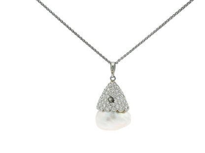 Pave Pearl Drop Pendant Necklace in 18k and 14k White Gold