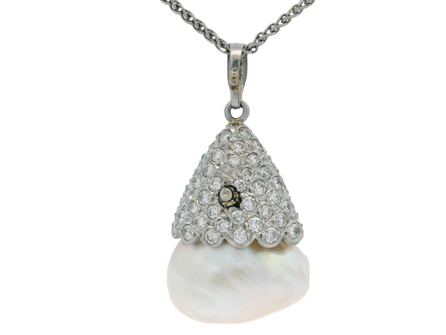 Pave Pearl Drop Pendant Necklace in 18k and 14k White Gold