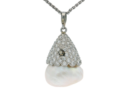 Pave Pearl Drop Pendant Necklace in 18k and 14k White Gold