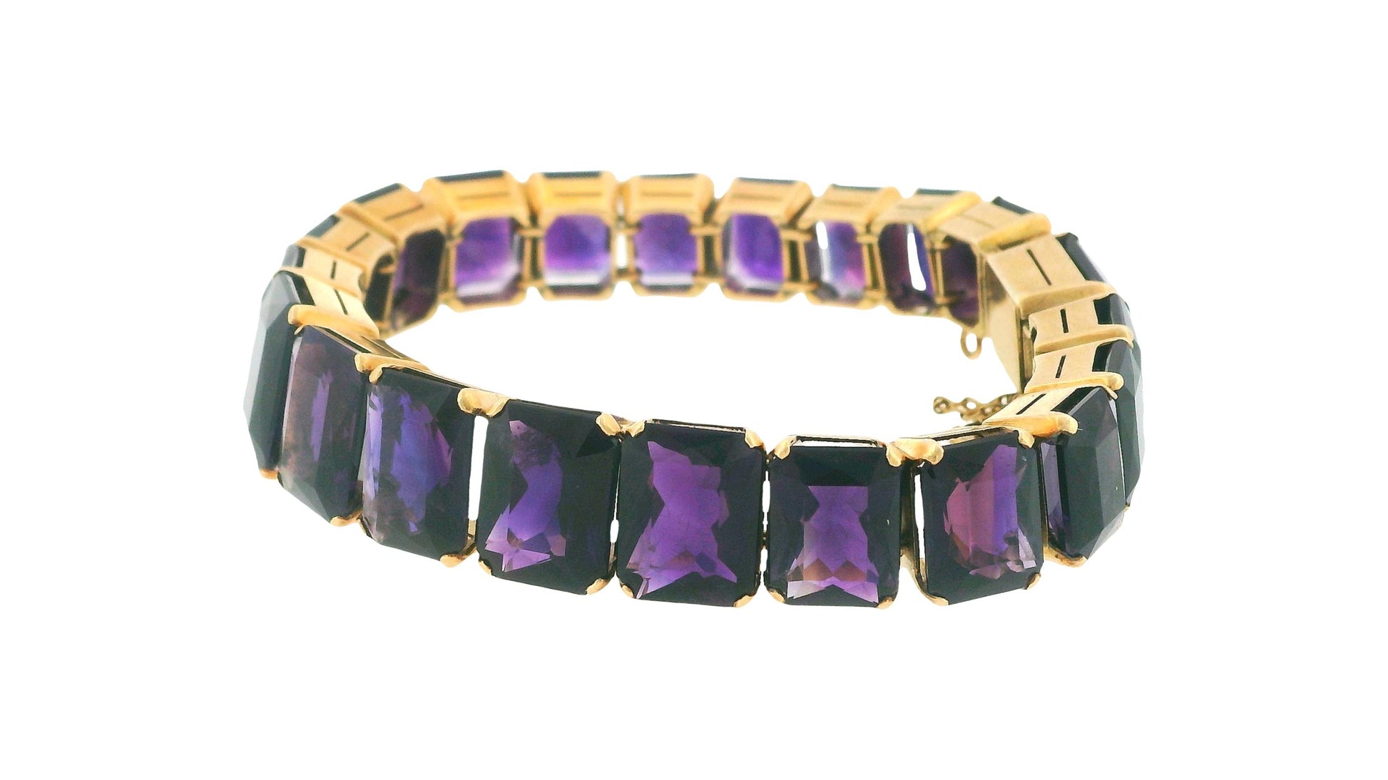 14K Yellow Gold & Tapered Emerald Cut Amethyst Line Bracelet W/GIA Certificate
