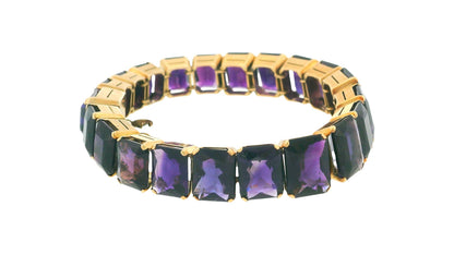 14K Yellow Gold & Tapered Emerald Cut Amethyst Line Bracelet W/GIA Certificate
