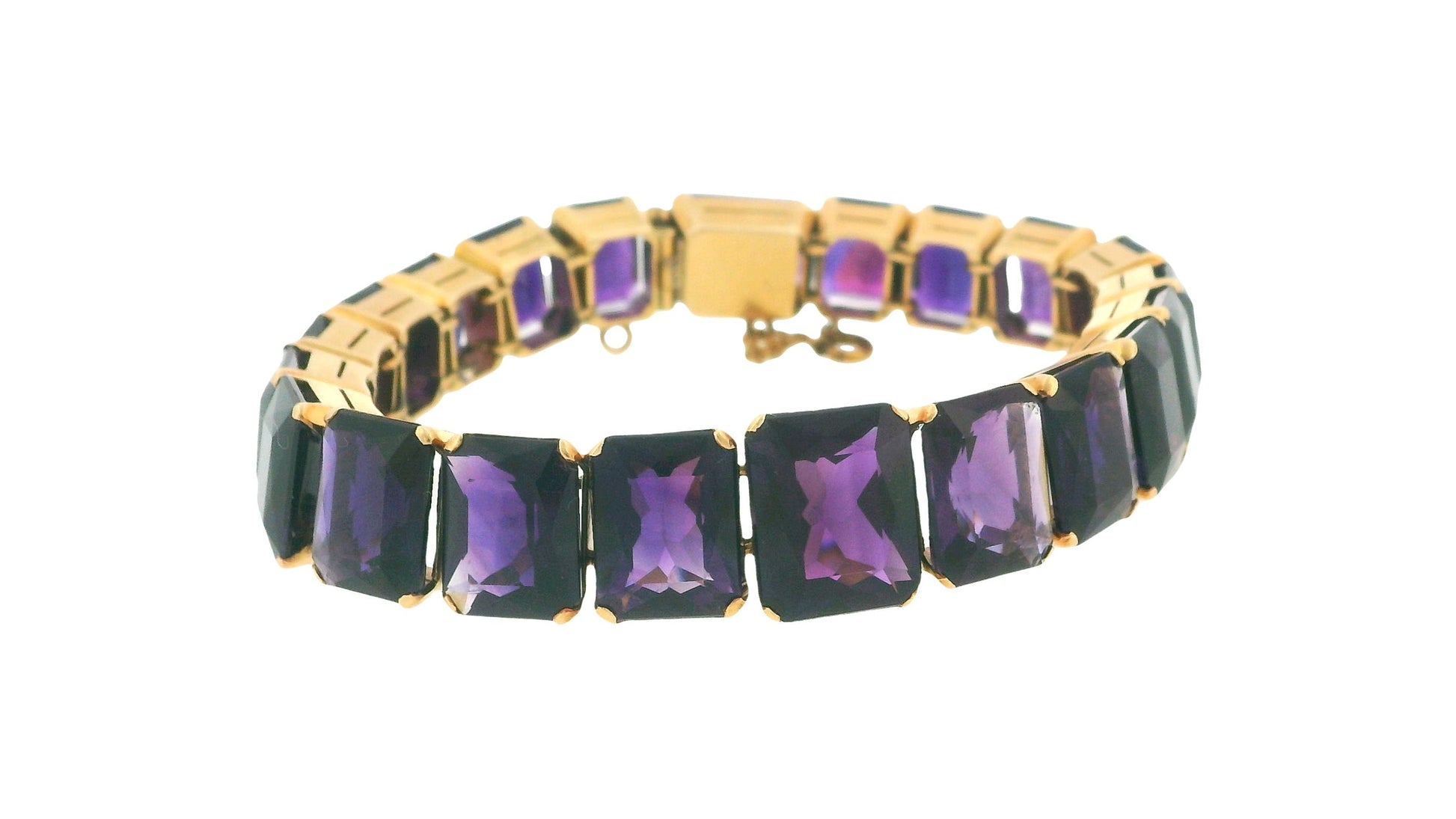 14K Yellow Gold & Tapered Emerald Cut Amethyst Line Bracelet W/GIA Certificate