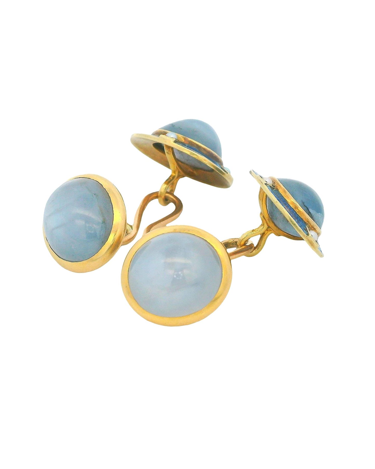 Two Cabochon Star sapphire &  Chalcedonies 14K Yellow Gold Cufflinks