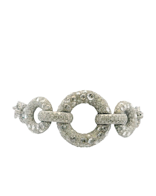 18K White Gold Diamond Pave Circle Bracelet