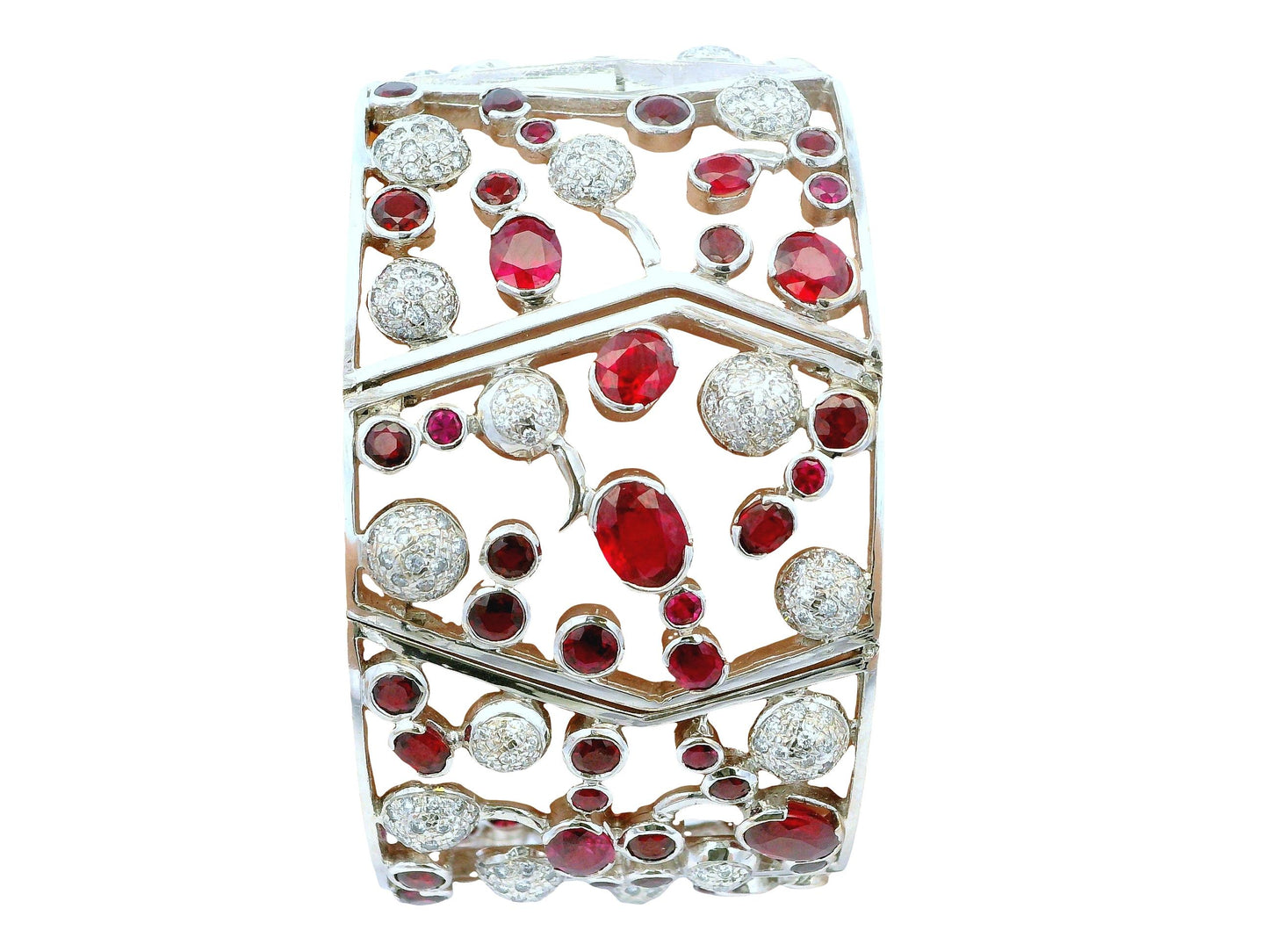 Nini 18K White Gold 20Ct Burma Rubies & 3.5 Ct Diamond Bracelet