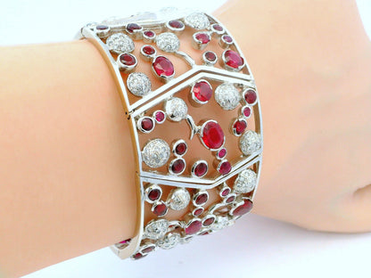 Nini 18K White Gold 20Ct Burma Rubies & 3.5 Ct Diamond Bracelet