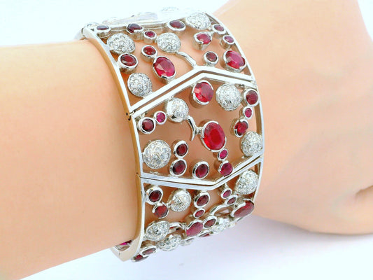 Nini 18K White Gold 20Ct Burma Rubies & 3.5 Ct Diamond Bracelet