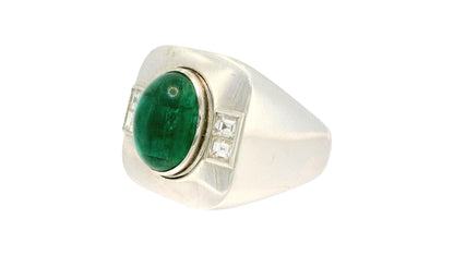Sabaddini Italian 18K White Gold Emerald and diamond Ring