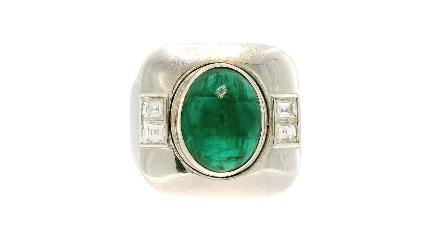 Sabaddini Italian 18K White Gold Emerald and diamond Ring