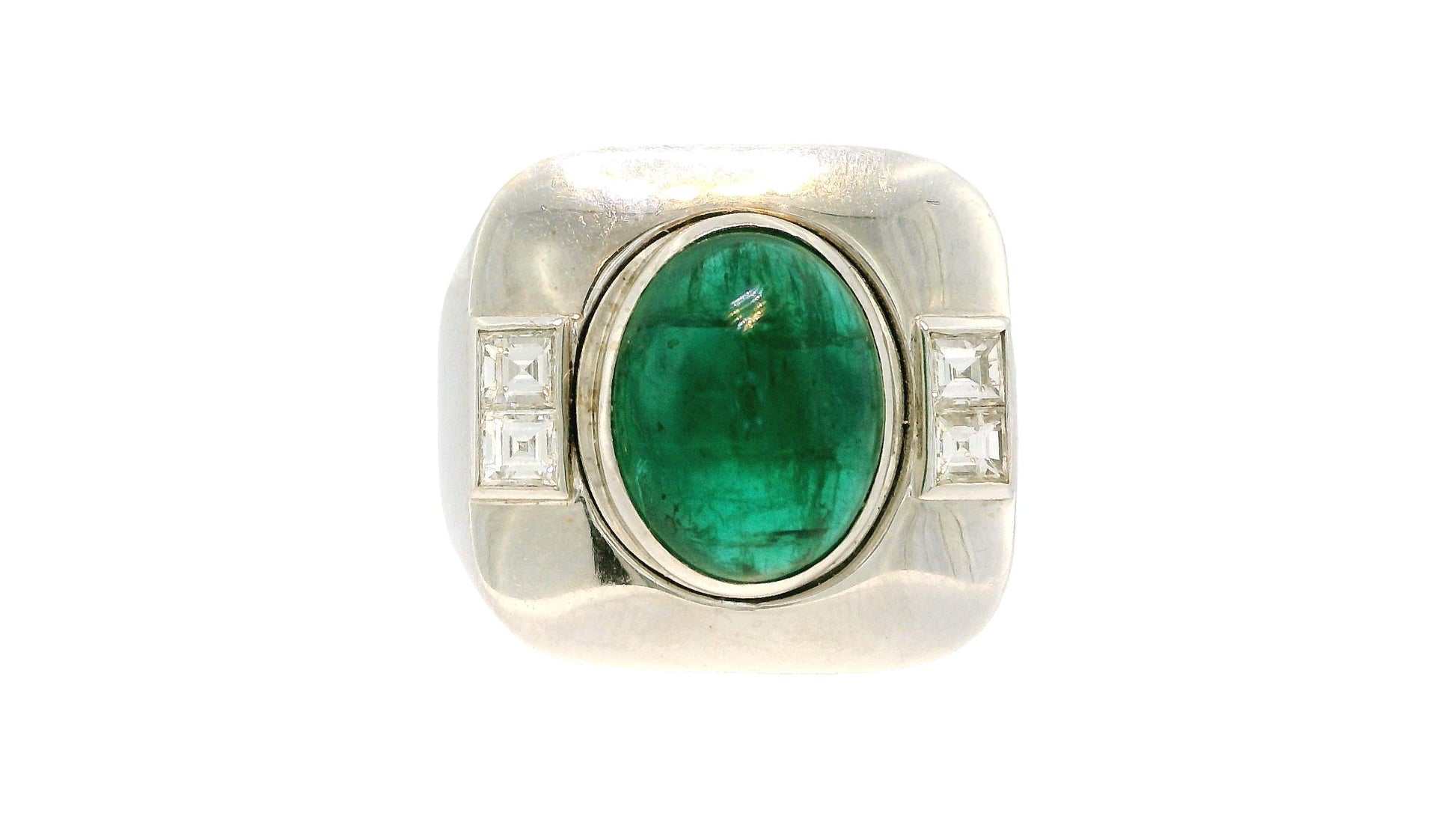 Sabaddini Italian 18K White Gold Emerald and diamond Ring