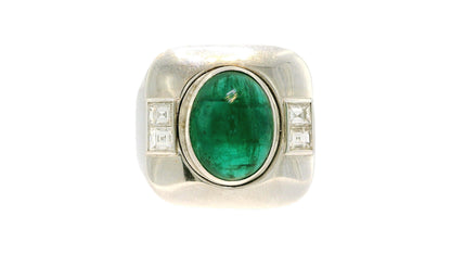 Sabaddini Italian 18K White Gold Emerald and diamond Ring