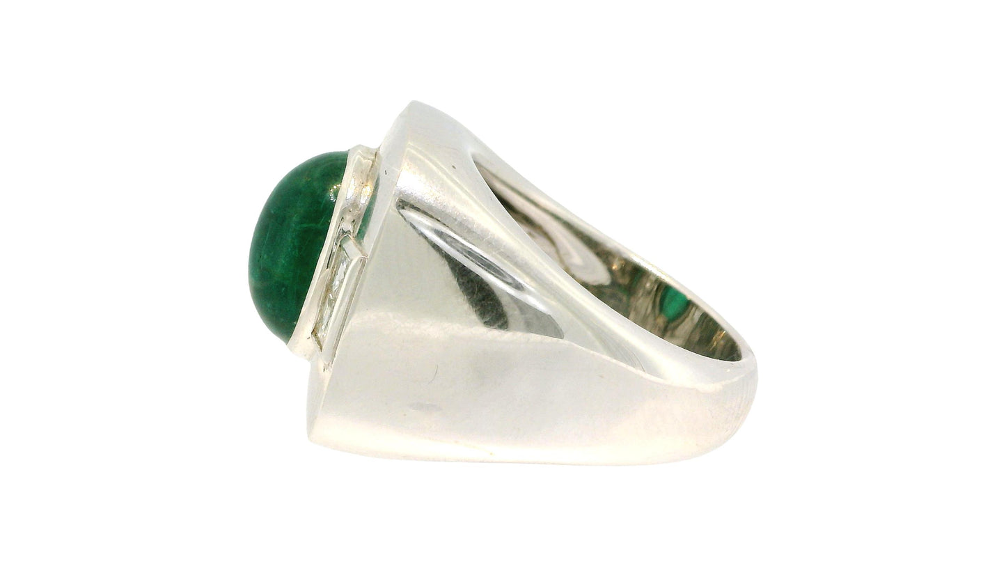 Sabaddini Italian 18K White Gold Emerald and diamond Ring