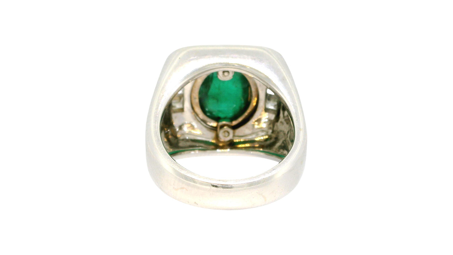 Sabaddini Italian 18K White Gold Emerald and diamond Ring
