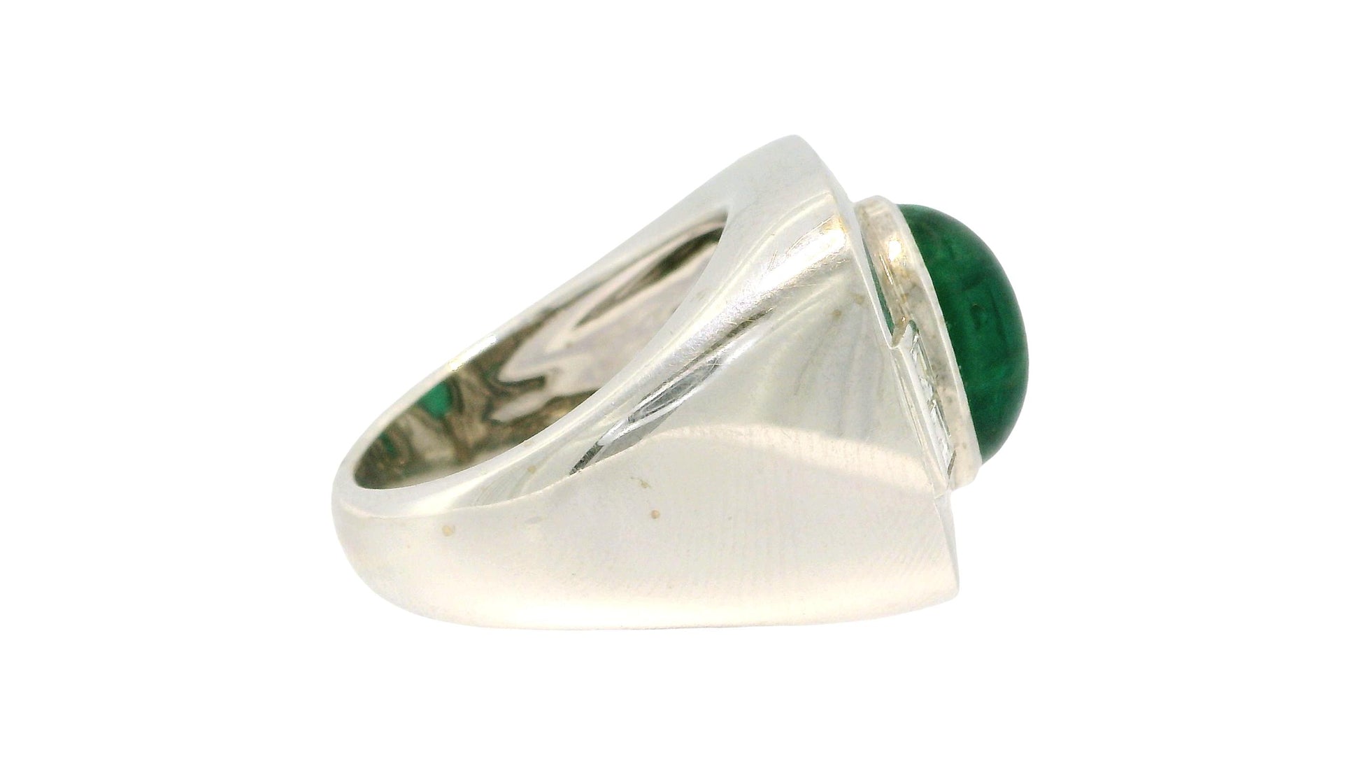 Sabaddini Italian 18K White Gold Emerald and diamond Ring
