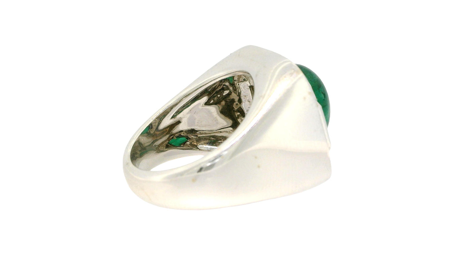 Sabaddini Italian 18K White Gold Emerald and diamond Ring