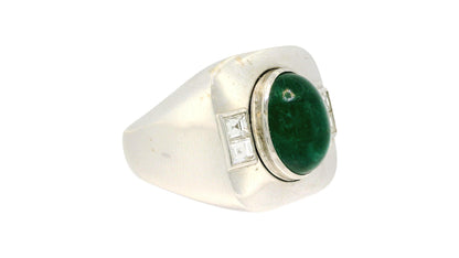 Sabaddini Italian 18K White Gold Emerald and diamond Ring