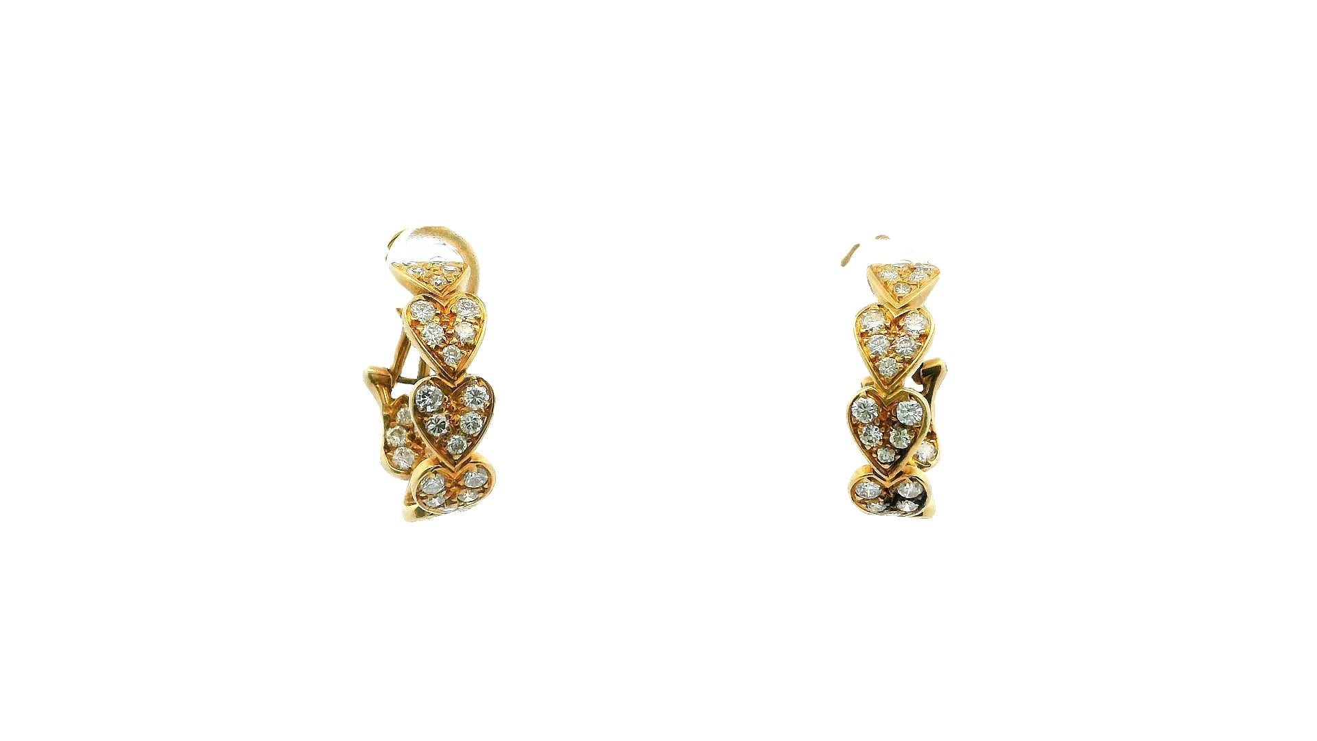 Cartier Virgo 18K Yellow Gold Pave Heart Motif Hoops Earrings