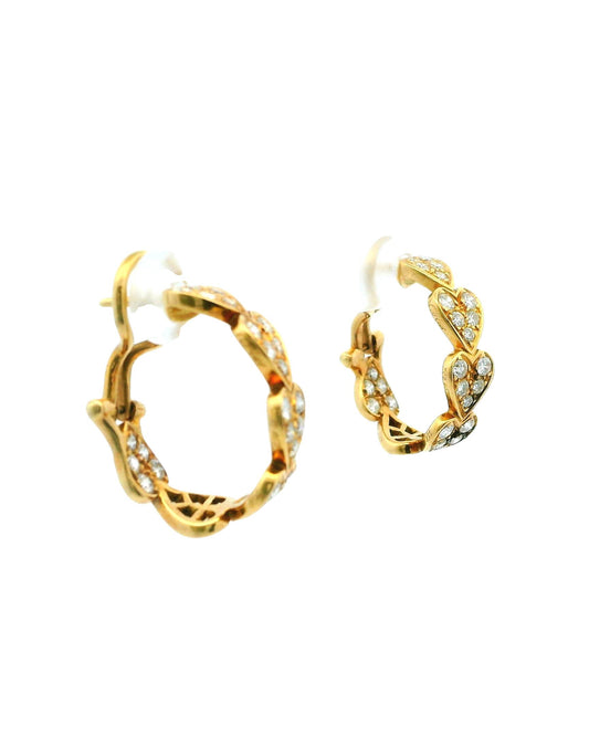 Cartier Virgo 18K Yellow Gold Pave Heart Motif Hoops Earrings