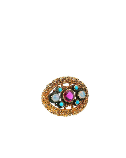14K Gold Unheated Burma Ruby, Two Opal & Four Turquoise Brooch W/GIA Certificate