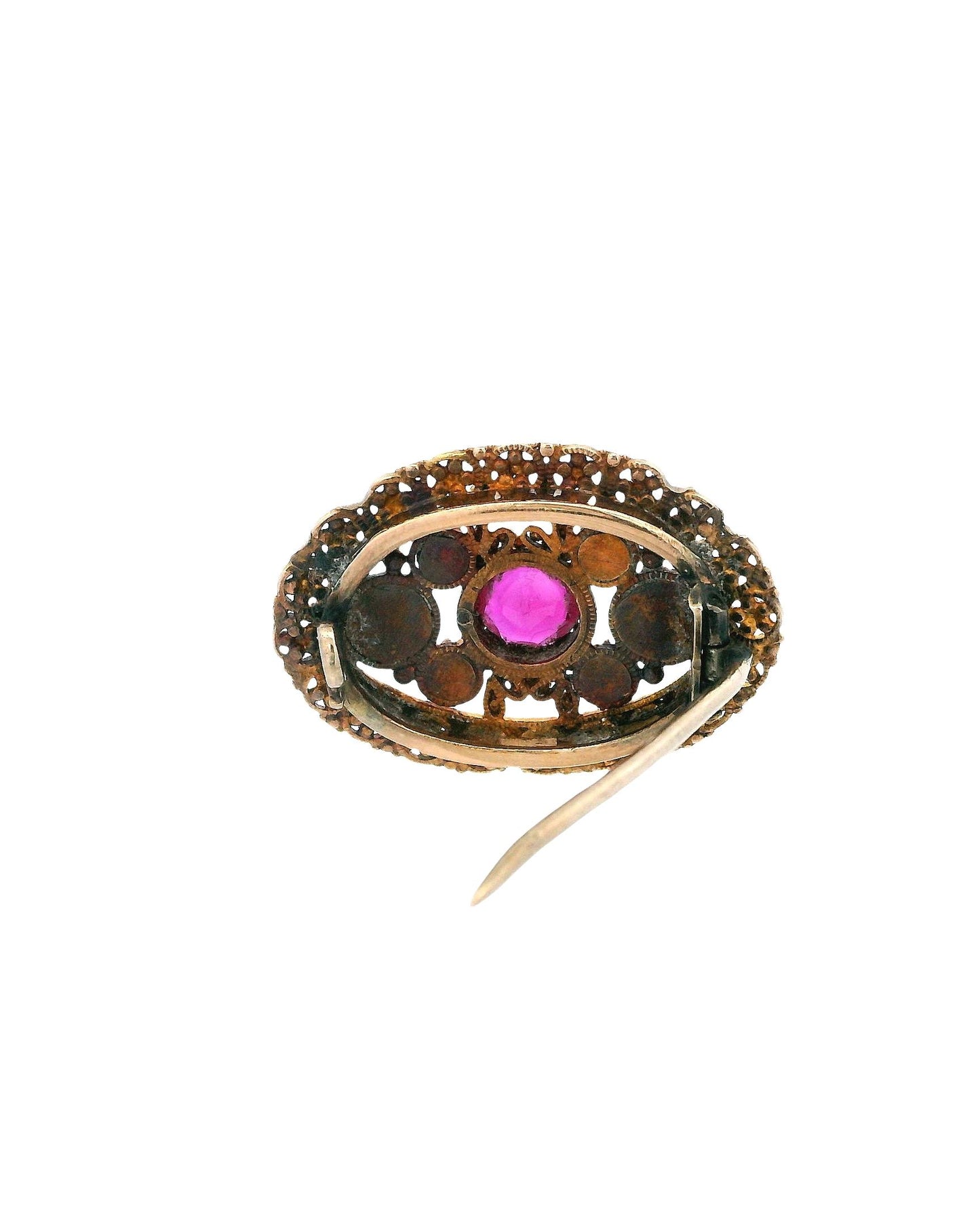 14K Gold Unheated Burma Ruby, Two Opal & Four Turquoise Brooch W/GIA Certificate