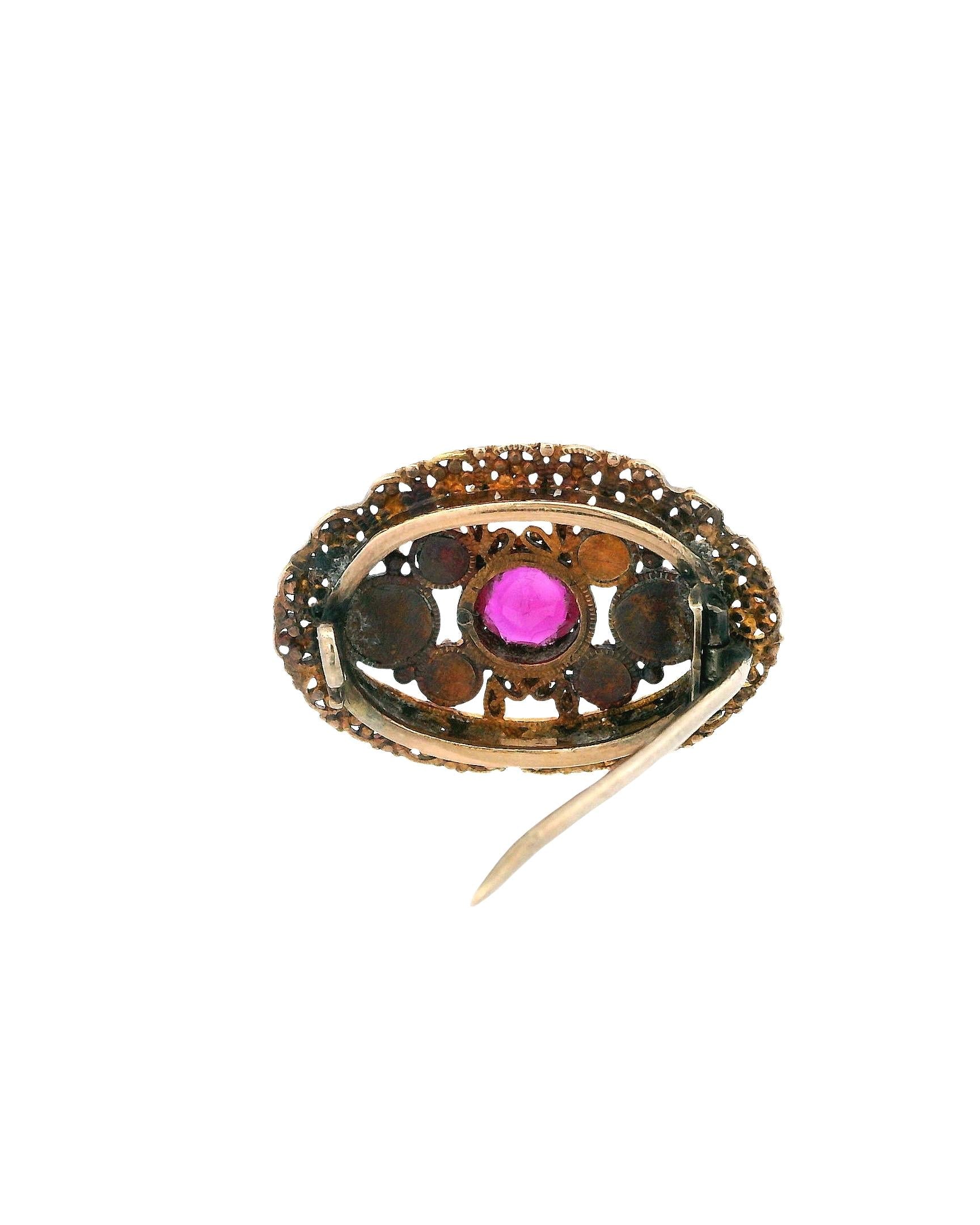 14K Gold Unheated Burma Ruby, Two Opal & Four Turquoise Brooch W/GIA Certificate