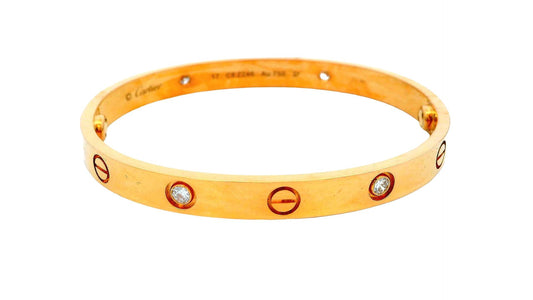 Cartier Love Bracelet '17' with Screwdriver Rose Diamond Pouch & Service Papers