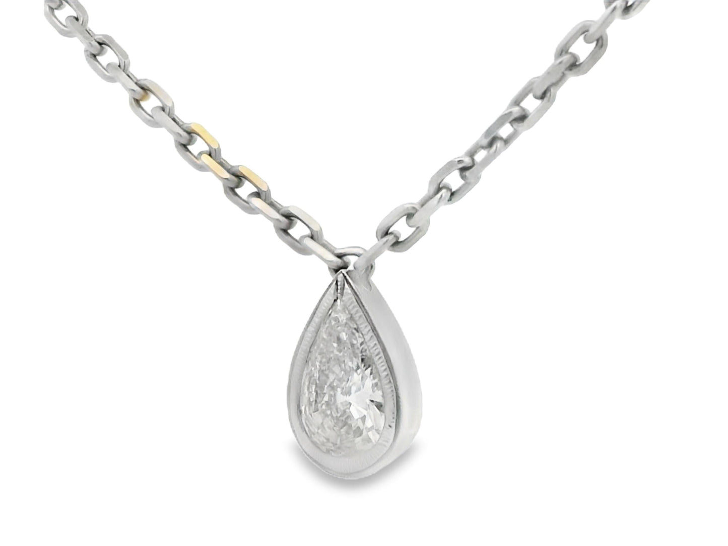18K White Gold Pear Shape Diamond Solitaire Pendant