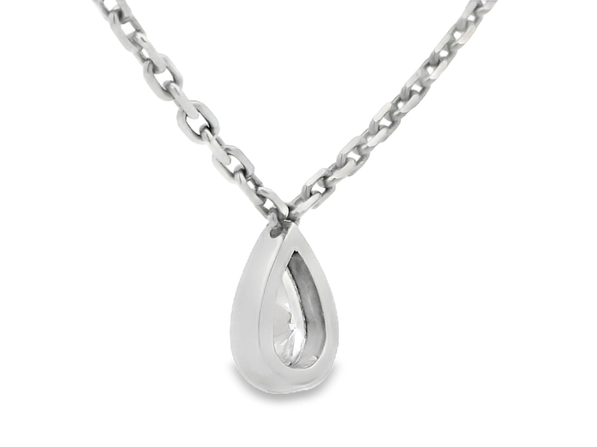 18K White Gold Pear Shape Diamond Solitaire Pendant