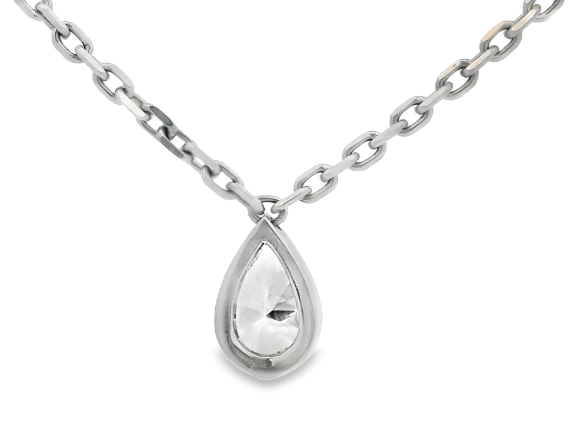 18K White Gold Pear Shape Diamond Solitaire Pendant