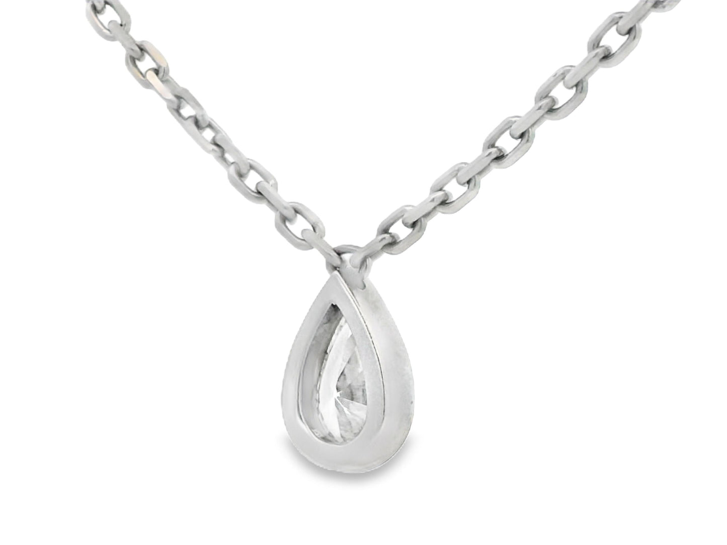 18K White Gold Pear Shape Diamond Solitaire Pendant