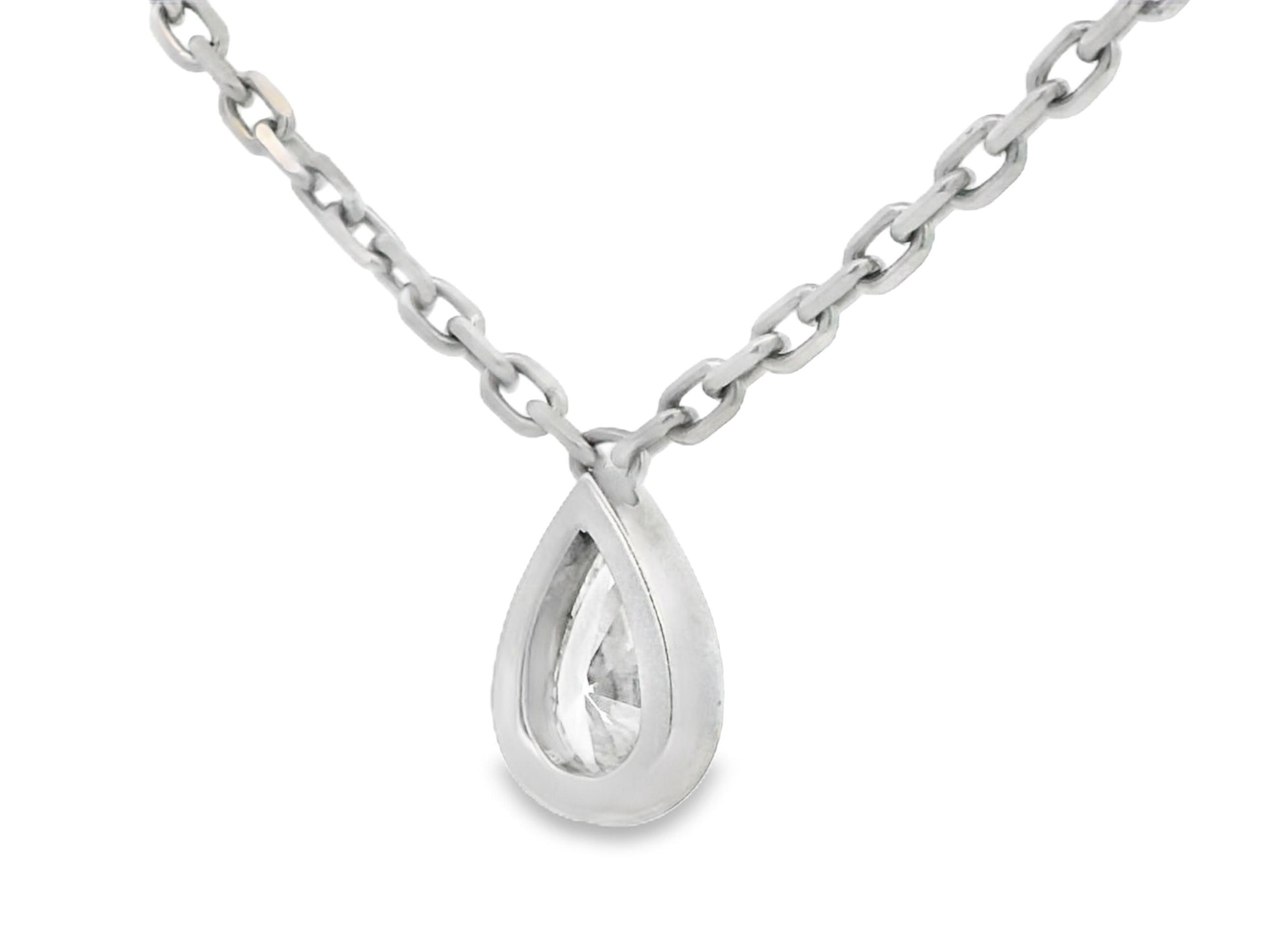 18K White Gold Pear Shape Diamond Solitaire Pendant
