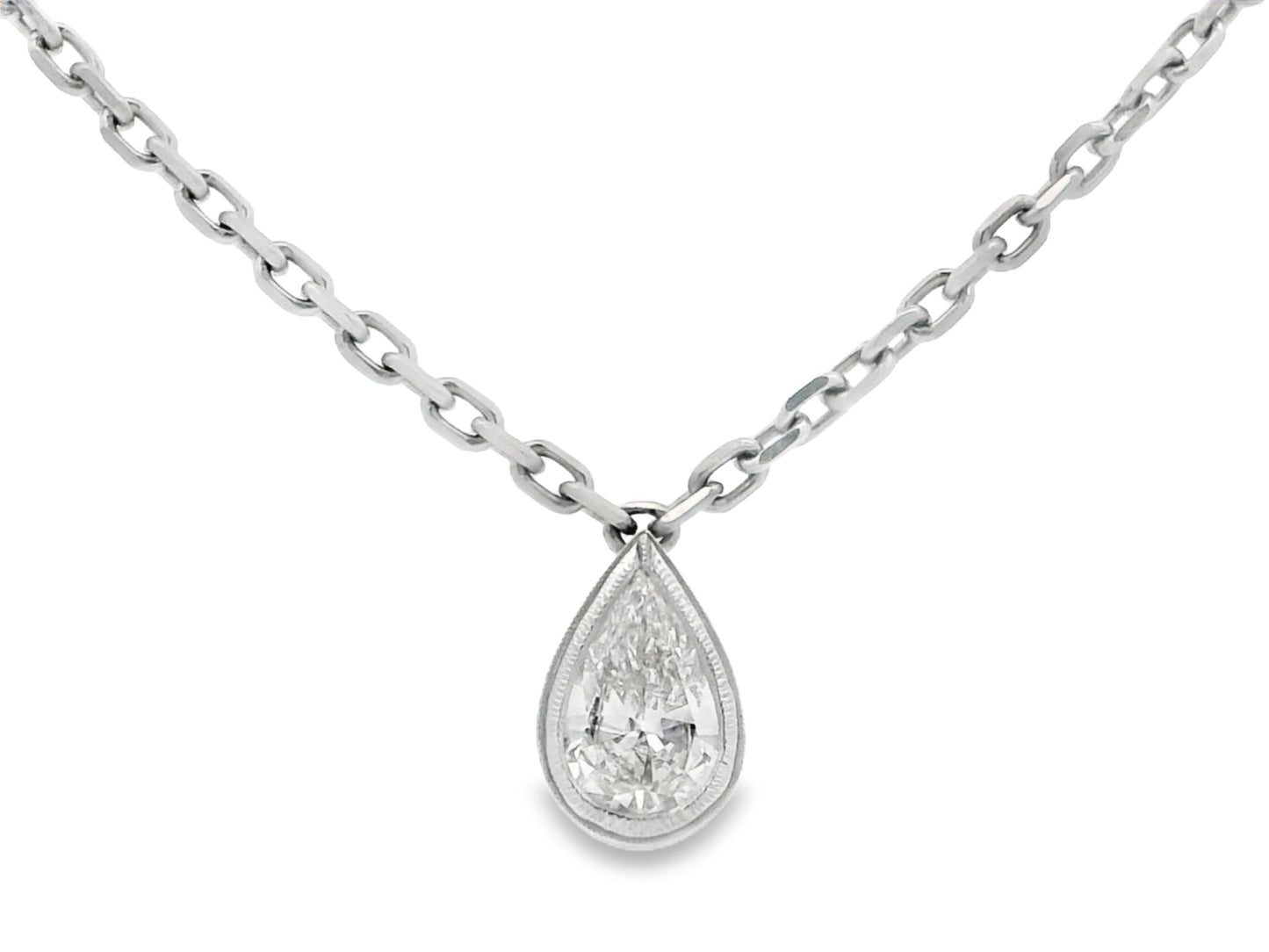 18K White Gold Pear Shape Diamond Solitaire Pendant