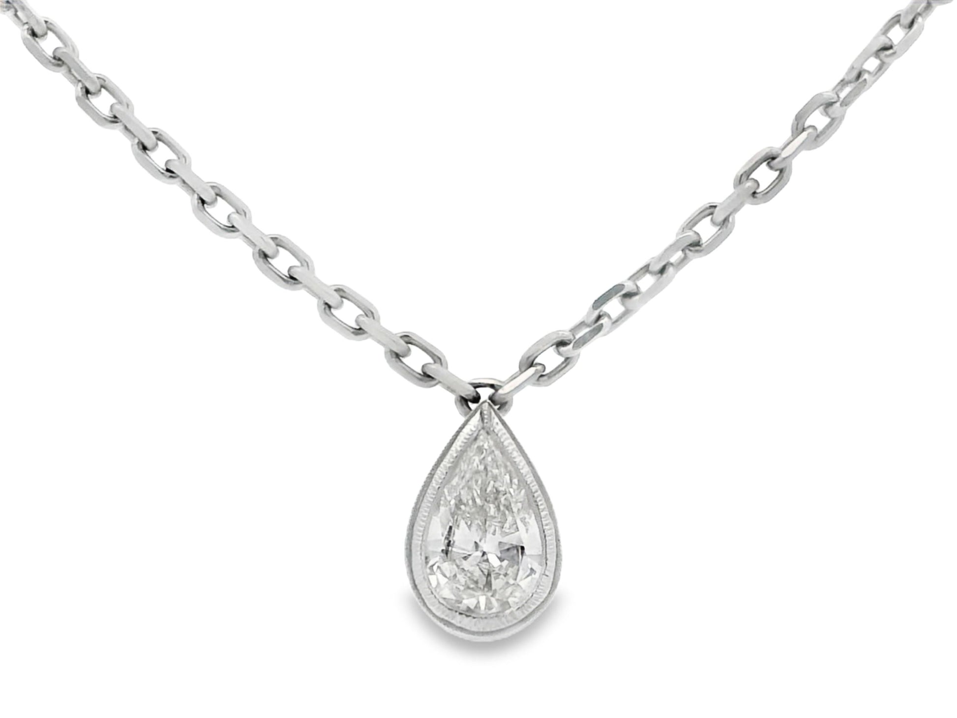 18K White Gold Pear Shape Diamond Solitaire Pendant