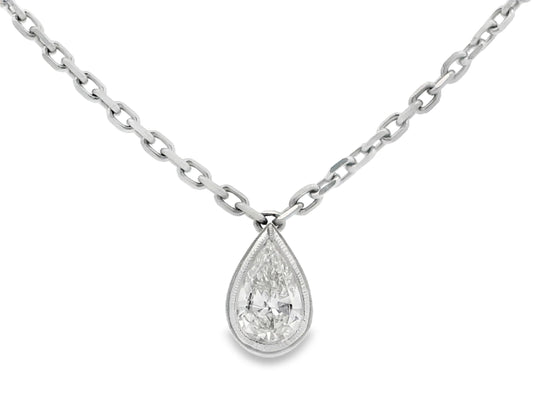 18K White Gold Pear Shape Diamond Solitaire Pendant