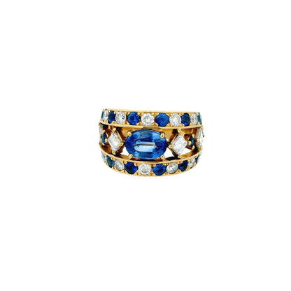 Estate 18KT Yellow Gold Sapphire And Diamond Ring
