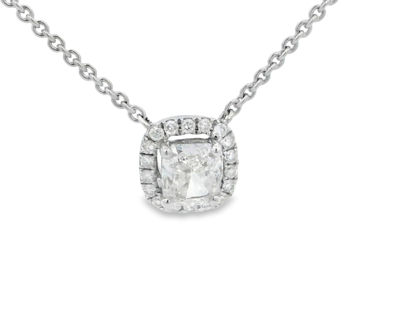 Cushion-Cut Diamond in 18K White Gold GIA Certified Pendant Necklace