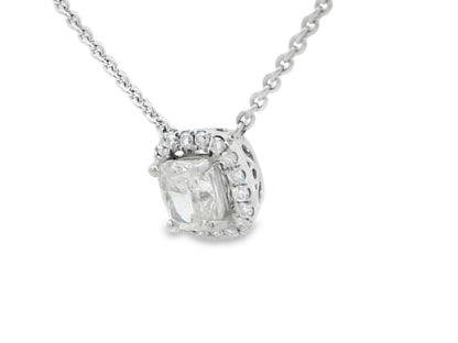 Cushion-Cut Diamond in 18K White Gold GIA Certified Pendant Necklace