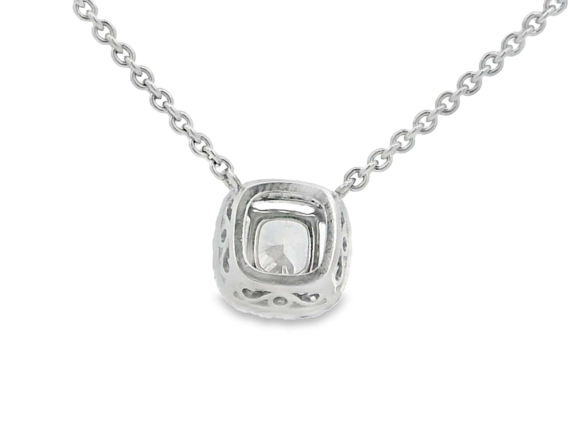 Cushion-Cut Diamond in 18K White Gold GIA Certified Pendant Necklace