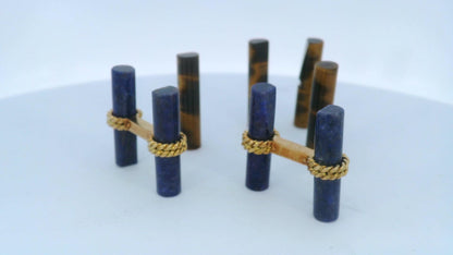 Van Cleef & Arpels Cufflinks 18k Yellow Gold Lapis & Tiger's eye W/Box-Pre-owned