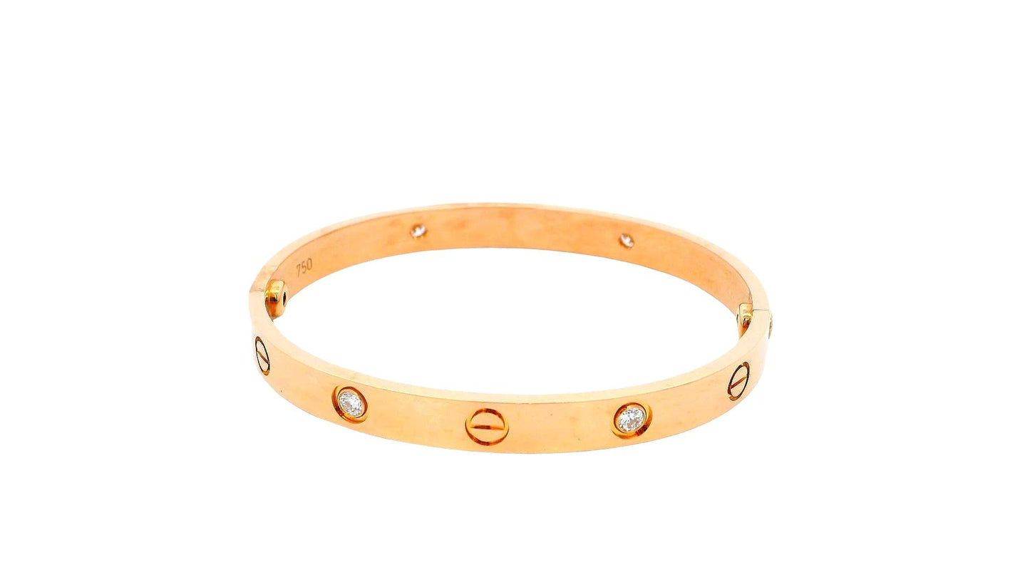 Cartier Love Bracelet with Screwdriver Size '18' 18K Rose Diamond Pouch & Papers