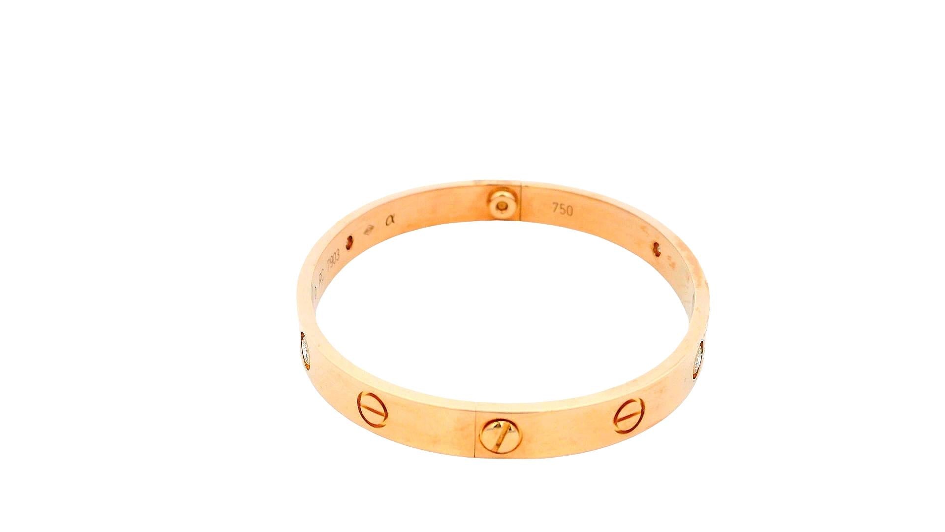 Cartier Love Bracelet with Screwdriver Size '18' 18K Rose Diamond Pouch & Papers