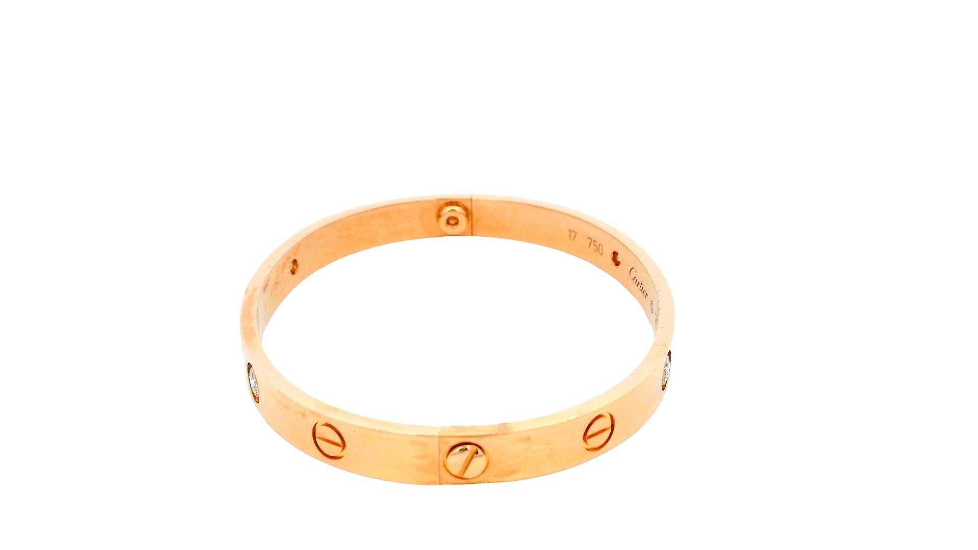 Cartier Love Bracelet with Screwdriver Size '18' 18K Rose Diamond Pouch & Papers