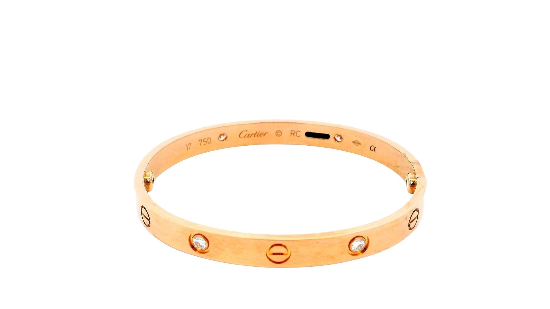 Cartier Love Bracelet with Screwdriver Size '18' 18K Rose Diamond Pouch & Papers