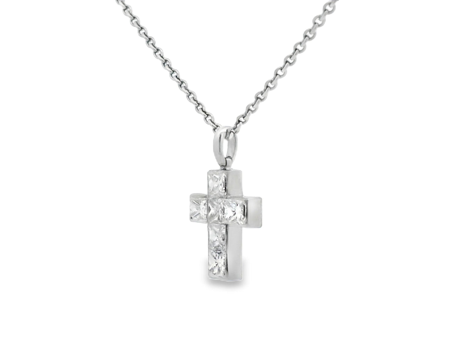 Cartier Platinum Diamond Cross Pendant on a Platinum Necklace W/Papers