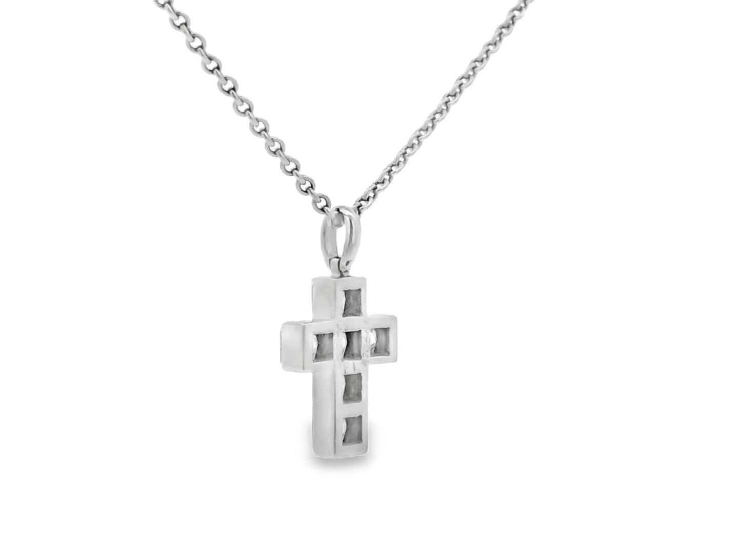 Cartier Platinum Diamond Cross Pendant on a Platinum Necklace W/Papers