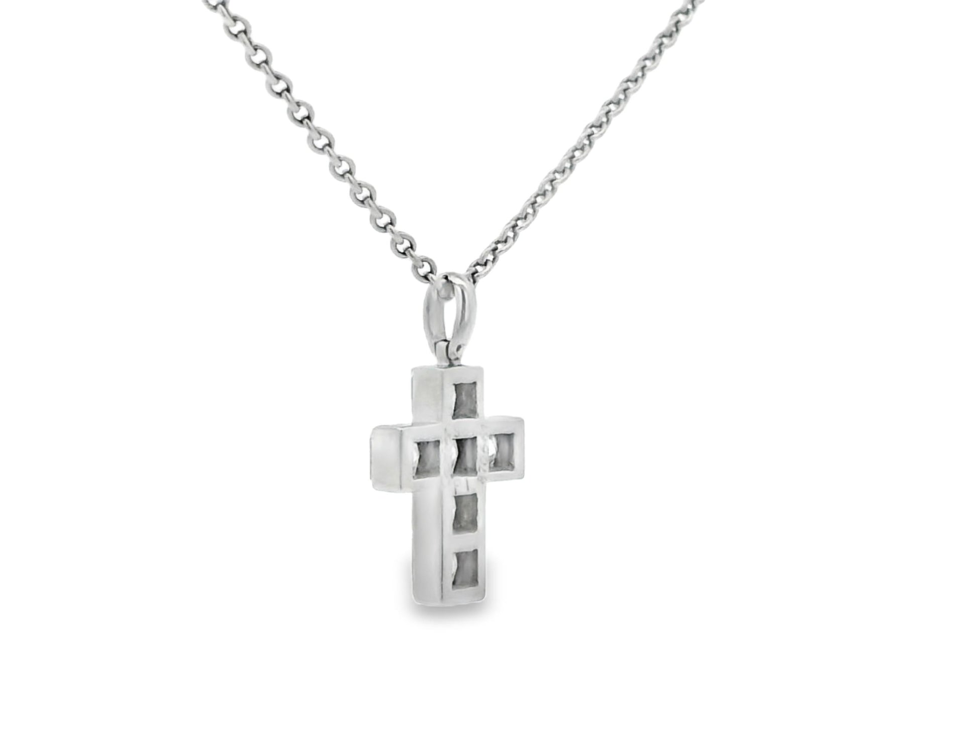 Cartier Platinum Diamond Cross Pendant on a Platinum Necklace W/Papers
